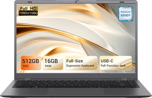 Computadora portátil, 16 GB RAM 512 GB SSD, procesador Pentium Gold 6500Y hasta 3.4 GHz, pantalla FHD IPS, doble tipo-C, USB 3.2, HDMI, WiFi 5,