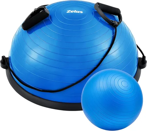 Miniatura 14 de ZELUS Entrenador de pelota de equilibrio con bandas de resistencia y bomba de pie, pelota de yoga inflable para entrenamientos de gimnasio en casa