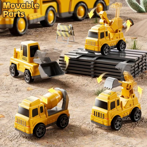 Miniatura 8 de Camiones de construcción de juguetes para niños de 2, 3, 4, 5 años, vehículo de transporte 5 en 1 para niños pequeños de 2 a 4 años con grúa