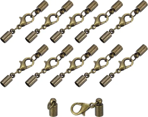 Miniatura 10 de uxcell Juego de 10 tapas de cuero de 0.315 in con cierres de pinza de langosta, terminadores de barril para hacer pulseras de cuero, tono bronce