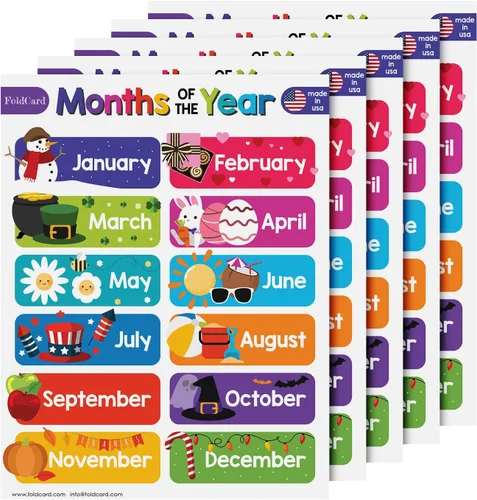 12 carteles educativos de los meses del año para niños de preescolar hasta 1er grado – Carteles de ayuda visual/aprendizaje coloridos para