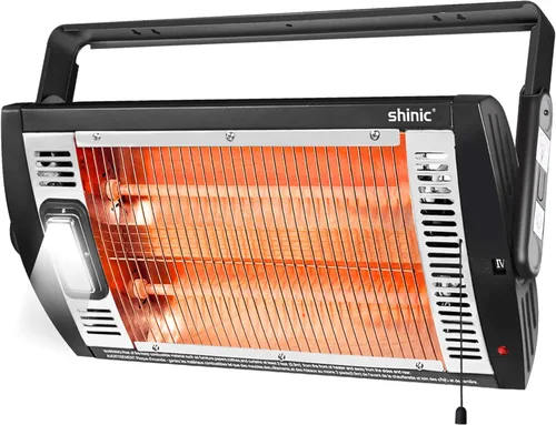 shinic Calentadores eléctricos de garaje para uso en interiores, calentador de cuarzo radiante montado en el techo de 1500 W/750 W con luz de