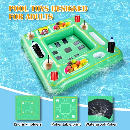 Miniatura 4 de Kaiedos Mesa de juego flotante para piscina, mesa flotante inflable con cartas de juego impermeables, 40 x 40 pulgadas, grandes bebidas flotantes