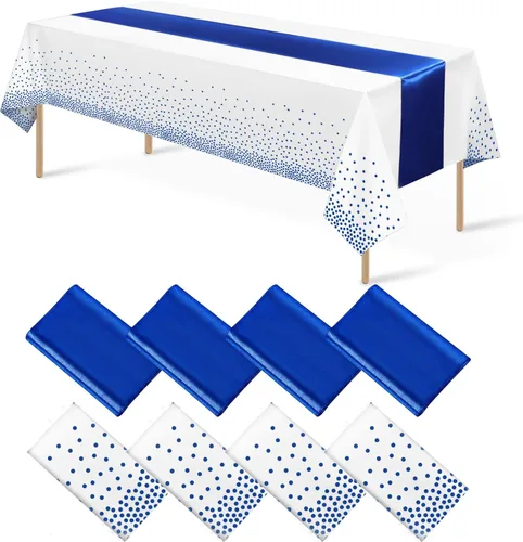 Miniatura 8 de 8 paquetes de manteles de plástico desechables y juego de camino de mesa de satén negro con dorado, mantel de satén dorado para graduación, boda