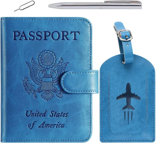 Miniatura 24 de Funda para pasaporte, cartera con bloqueo RFID, funda de piel para tarjetas, accesorios de viaje para mujeres y hombres, negro