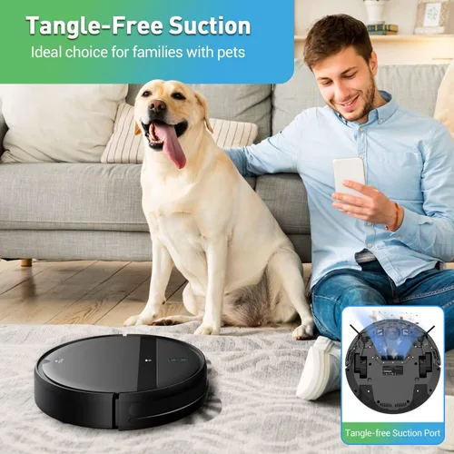 Miniatura 5 de Kilgone Robot aspiradora y trapeador combinado para pelo de mascotas y hogares, control de aplicación/voz, succión sin enredos y evita 3D Negro ónix