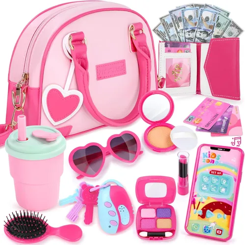 Miniatura 10 de INNOCHEER Bolso de niñas pequeñas, bolso de juguete para niños con maquillaje de fantasía, bolso de juego para niñas pequeñas, bolso de juego
