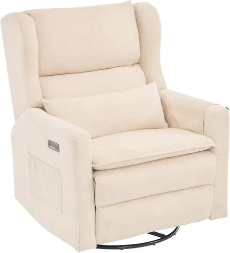Miniatura 10 de Oversized Swivel Rocker Recliner with Lumbar Cushion,Power Recliner Nursery Chair with Adjustable Headrest,Nursery Glider Recliner for Living Beige