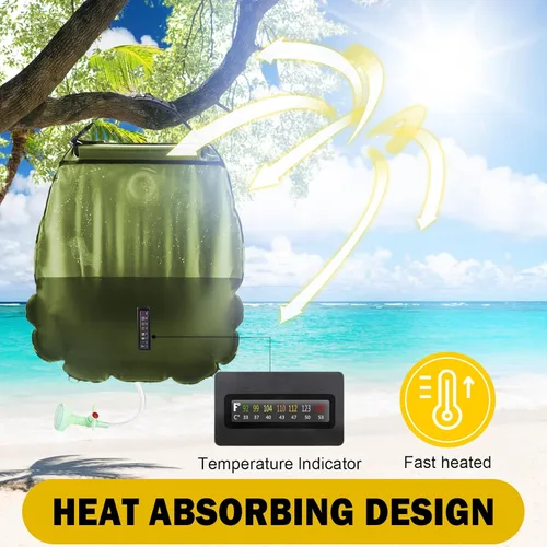 Miniatura 2 de Bolsa de ducha solar Bolsa de ducha solar de 5 galones/20L de calefacción solar Manguera extraíble Cabezal de ducha intercambiable de Verde