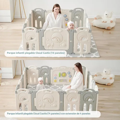 Miniatura 7 de Fortella - Corral de juegos plegable Cloud Castle, patio de juegos seguro para bebés con pizarra y pared de actividades, para interiores o Gris