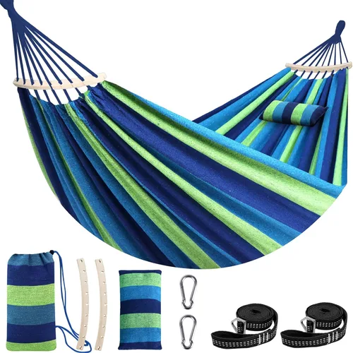 Miniatura 10 de Chihee - Hamaca de algodón grande y transpirable para acampar, con capacidad de hasta 660 libras, portátil, con barra separadora desmontable