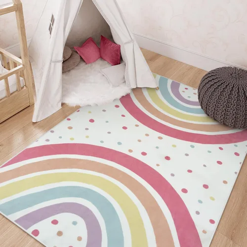 STARUIA Alfombra lavable de arco iris para guardería de niñas, alfombra pequeña de 3 x 5 pies, alfombras de área coloridas para dormitorio de niños,