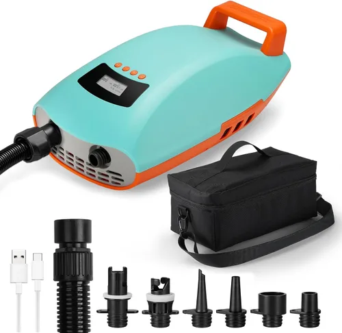 Miniatura 8 de Bomba de tabla de remo Swonder Seawolf con batería de 9000mAh, bomba de aire eléctrica SUP de 20 PSI 2 veces más rápida con cilindros duales, doble