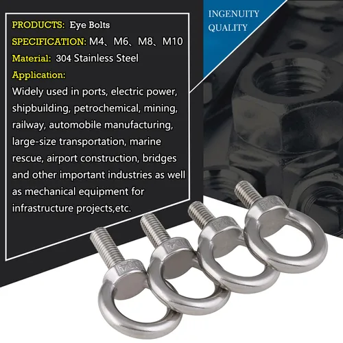 Miniatura 5 de Perno de ojo de acero inoxidable 304 para maquinaria de rosca masculina de hombro, perno de ojo, metown, tornillo resistente, M4 M6 M8 M10