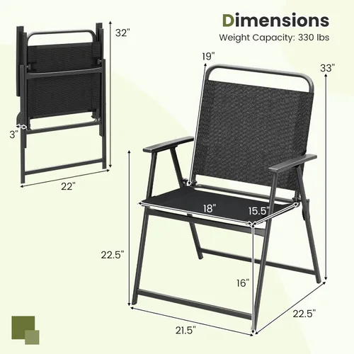Miniatura 3 de Tangkula Juego de 2 sillas plegables para exteriores, sillas de comedor de patio con asiento de tela transpirable y reposabrazos acogedores, marco
