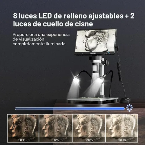 Miniatura 7 de TOMLOV Microscopio digital DM9 7": Lupa de microscopio de moneda 1080P 1200X, microscopios de soldadura LCD de enfoque ultrapreciso de 12MP