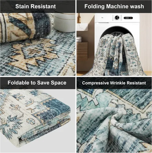 Miniatura 432 de Syalife 4x6 Alfombra Lavable para Área, Ultra Suave Antideslizante, Pila Baja, Alfombra Vintage Resistente a Manchas para Sala de Estar, Alfombra