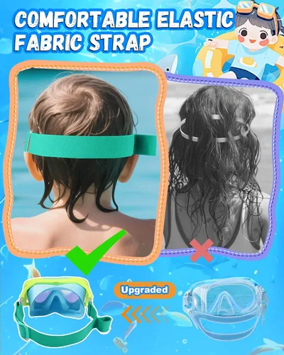 Miniatura 4 de Gafas de natación para niños con correa de tela para niños de 3 a 15 años, gafas de natación a prueba de fugas con cubierta nasal, vista clara