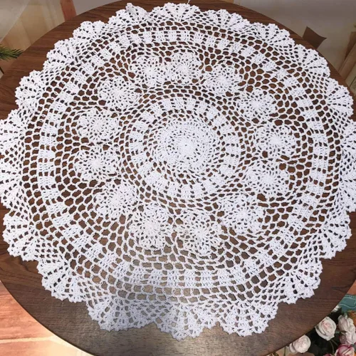Miniatura 11 de Damanni Mantel de encaje de ganchillo hecho a mano de algodón beige para mesa, redondo, 16 pulgadas, 2