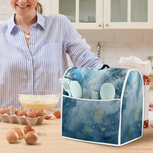 Miniatura 4 de Funda para batidora de pie de mármol azul compatible con mezclador de cocina de 6 a 8 cuartos de galón, cubierta antipolvo, lavable, ajuste