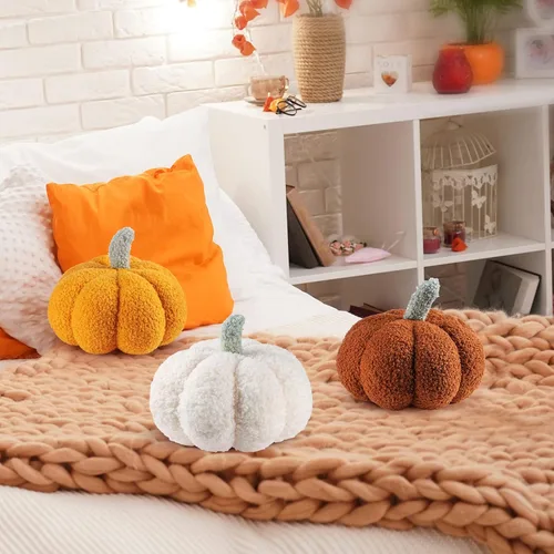 Miniatura 4 de 3 piezas de almohada de calabaza de Acción de Gracias, 7.87 pulgadas, 3D, calabaza, sofá, decoración del hogar para automóvil, dormitorio, sofá