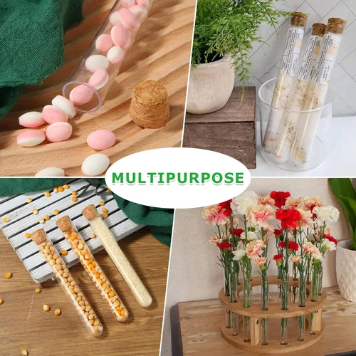 Miniatura 6 de Plastic Test Tubes with Cork Stoppers, 100 PCS 15 ML Clear Test Tube Set, 0.63 x 3.94 in Round Bottom Tubes 2 Mini Funnels & 2 Brushes for Bath