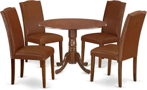 Miniatura 31 de East West Furniture DLEN3-BLK-69 - Juego de muebles de comedor de 3 piezas que contiene una mesa de comedor redonda con gotas y 2 sillas tapizadas