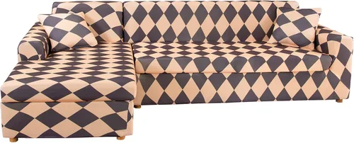 Miniatura 15 de LiveGo Funda de sofá en forma de L, 2 piezas, elástica y elástica de 3 plazas, protector de muebles con 4 fundas de almohada para sala de estar
