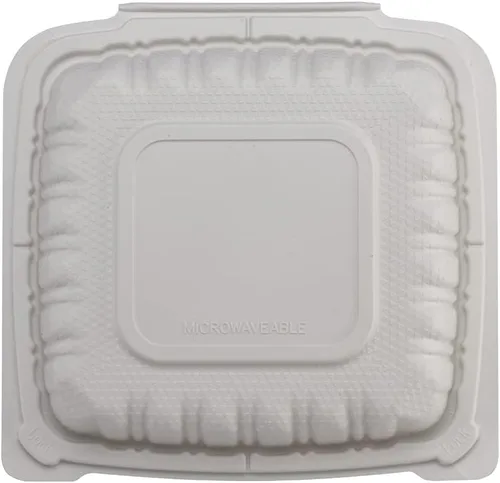 Miniatura 5 de TIYA - Recipientes de comida Clamshell color blanco, paquete de 150 unidades, 8 x 8 pulgadas, recipientes para llevar, plástico para microondas