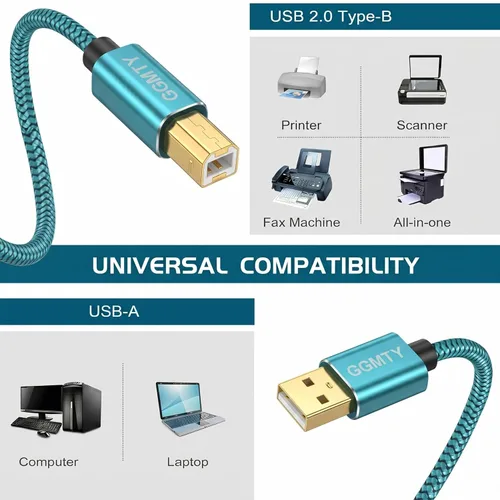 Miniatura 2 de Cable de impresora USB 2.0 de 30 pies - Tipo A macho a B macho, compatible con HP, Canon, Dell, Epson, Xerox y más