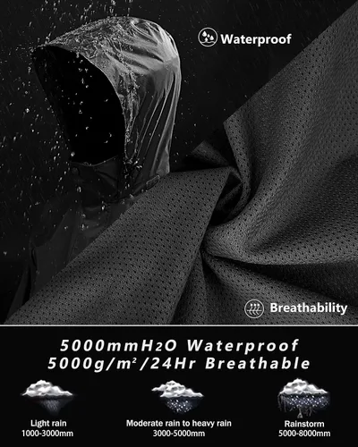 Miniatura 3 de 33,000ft Traje de lluvia para hombre con capucha oculta, impermeable, equipo de lluvia (chaquetas y pantalones)