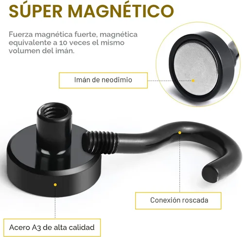 Miniatura 5 de DIYMAG - Ganchos magnéticos extrafuertes, imanes resistentes de tierras raras con gancho para colgar, para cabañas, parrillas, refrigerador, crucero