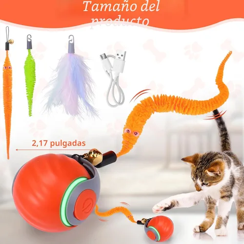 Miniatura 5 de BABORUI Pelota de juguete interactiva para gatos, juguetes interactivos automáticos para gatos de interior con 3 colas, 2 velocidades, juguetes