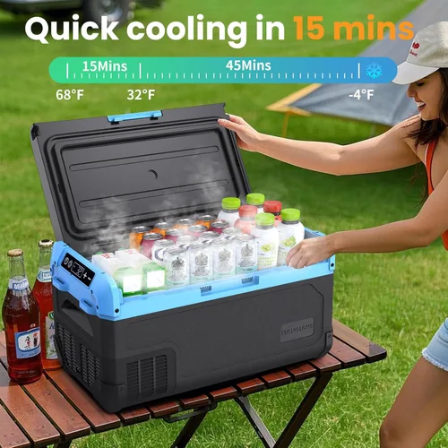 Miniatura 2 de Refrigerador portátil para auto de 20L, refrigerador con congelador de una zona de 21QT con evaporador de expansión por soplado, puerta reversible