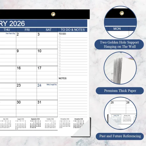 Miniatura 2 de Calendario de escritorio 2026-2027, funciona desde enero de 2026 hasta junio de 2027, calendario de escritorio con lista de tareas, papel de 140