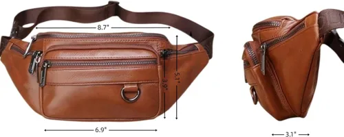 Miniatura 2 de Riñonera de cuero para hombre, bolsa de cintura grande para viajes, senderismo, ciclismo, motociclismo, pesca, correr, negro, marrón, café, Marrón