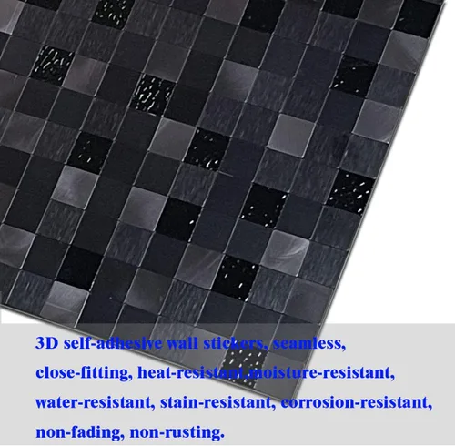Miniatura 4 de Panel de 10 hojas autoadhesivas 3D para cocina, paneles autoadhesivos de mosaico de aluminio metálico para pared, 11.81 x 11.81 x 0.15 pulgadas, 4.8