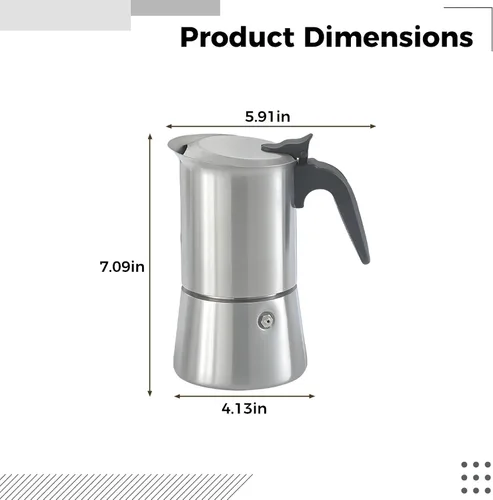 Miniatura 2 de Olla grande Moka de 10.14 oz / 10.1 fl oz, máquina de cocina de acero inoxidable 304, cafetera italiana con capacidad de 4-6 tazas, válvula doble