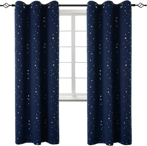 Miniatura 107 de BGment Cortinas opacas para dormitorio infantil, con aislamiento térmico, con ojales, estampado de estrellas plateadas, cortinas para oscurecer