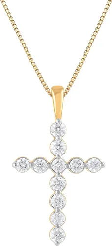 Collar con colgante de cruz de diamante cultivado en laboratorio de plata de ley de 14 a 12 CT de corte redondo, joyería fina para mujer, caja de