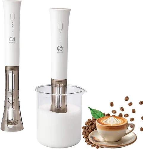 NEUTRAL Espumador de leche eléctrico, espumador de leche recargable de mano, con batidor de globo inoxidable, con soporte, espumador para capuchino,