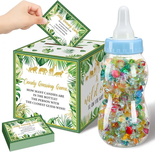 Miniatura 14 de Glenmal Juego de 52 piezas de regalo para juegos de baby shower, biberón grande para juego de ducha, adivina cuántos dulces decoraciones