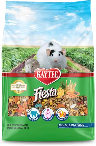 Comida para ratones y ratas Kaytee Fiesta, mezcla nutritiva y divertida, apoya la salud dental y la digestión, 2 libras
