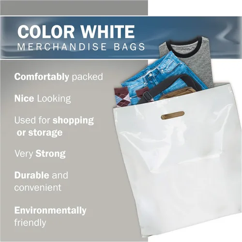 Miniatura 4 de PPB - Bolsas de plástico blanco de 26 x 26 pulgadas, acabado brillante, tamaño de venta al por menor, paquete de 50, 3 mil de grosor, con asas