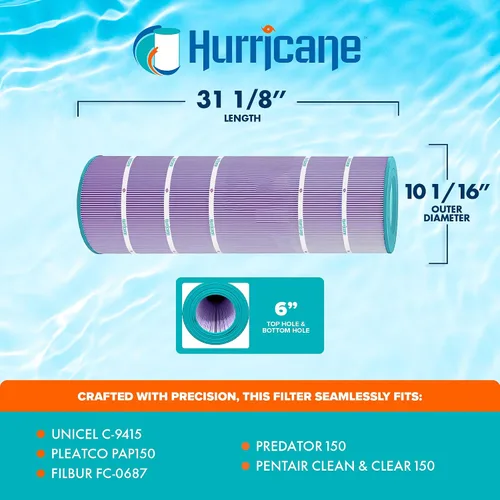 Miniatura 3 de Hurricane Filtros - HF9415-01P Cartucho de filtro de piscina morado platino - Reemplazo para Pleatco PAP150, Unicel C-9415, Filbur FC-0687, Pentair