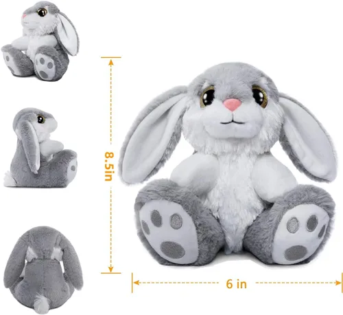 Miniatura 5 de HO-EF Animal de peluche de conejo de Pascua, peluche de conejo de 8.5 pulgadas con orejas flexibles, lavable a máquina y suave, bonito conejo