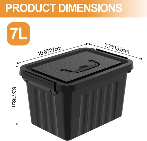 Miniatura 2 de Cubo de almacenamiento de plástico negro con tapa transparente y asa gris, 6 paquetes