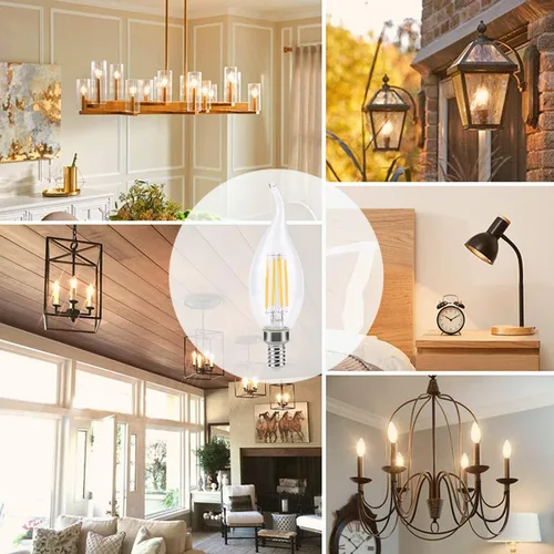 Miniatura 6 de KINUR Bombillas LED E12 de 4 vatios (equivalente a 40 vatios) 2700 K, luz blanca cálida CA11, lámpara de llama decorativa para candelabros