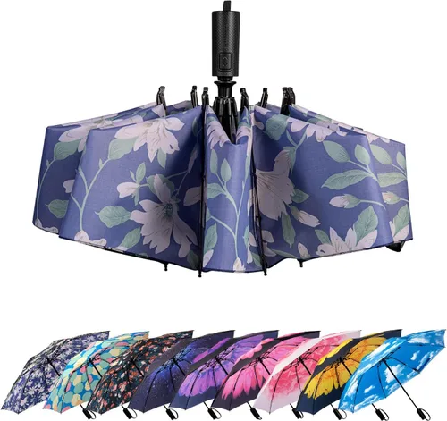 Miniatura 87 de LANBRELLA Paraguas plegable inverso compacto paraguas de viaje a prueba de viento automático