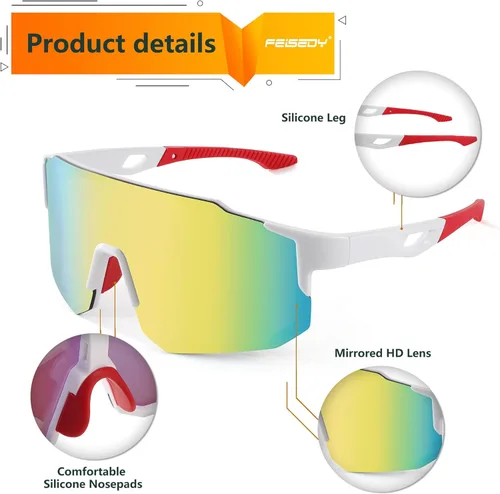 Miniatura 4 de FEISEDY Gafas de sol deportivas para hombres, mujeres y adolescentes - Béisbol, ciclismo, ciclismo UV400 protección B2388 002-blanco Glod